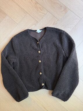 H&M Dark Brown Sherpa Button-Up Cardigan